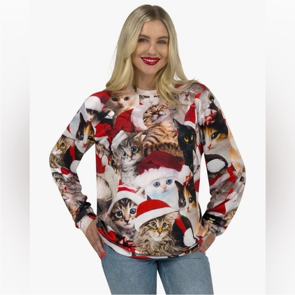 Giggling Getup Santa Cats Ugly Christmas Sweater - Unisex